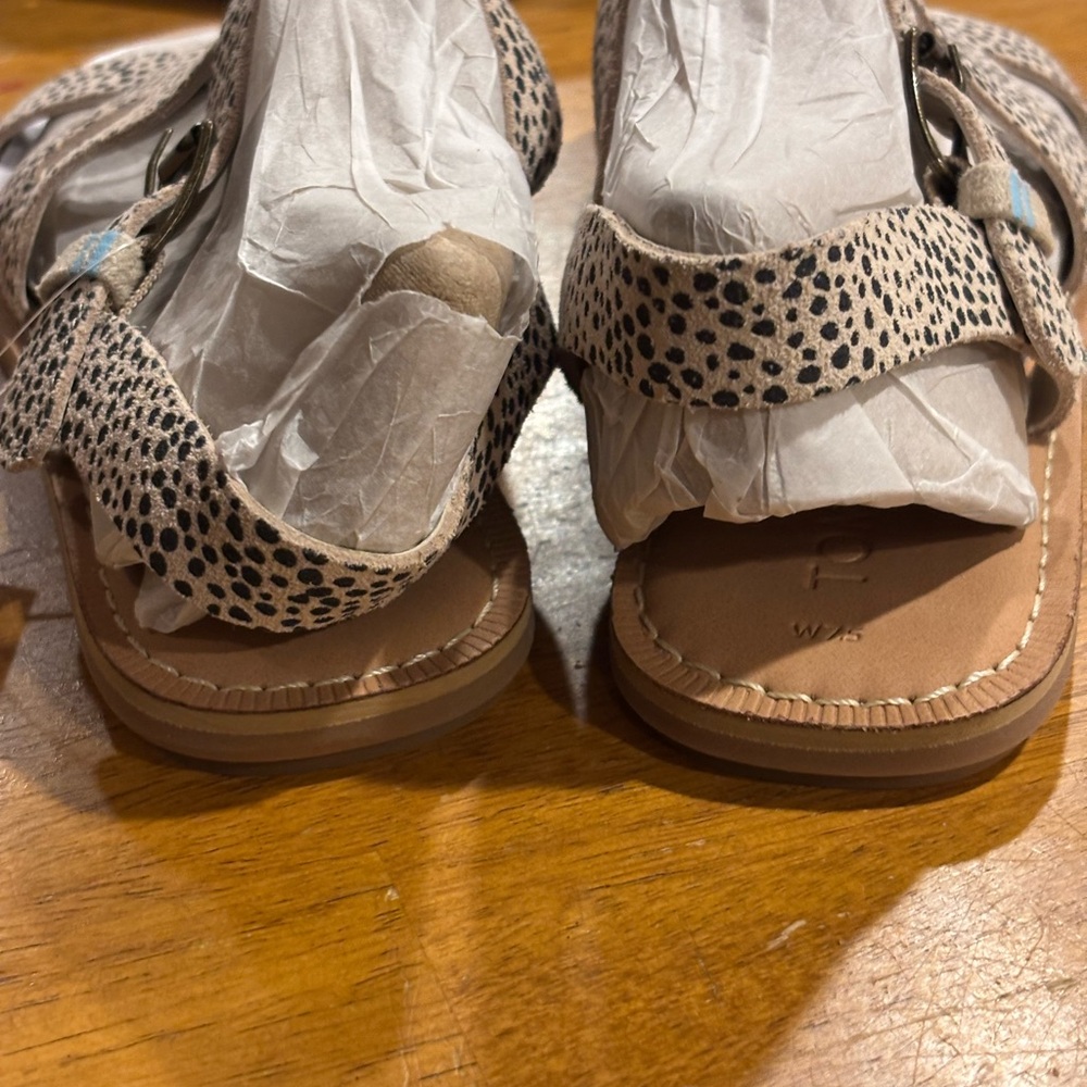 TOMS Sicily Strappy Leather Sandals – Macadamia Mini Cheetah Suede – Size 7.5 - Picture 6 of 12